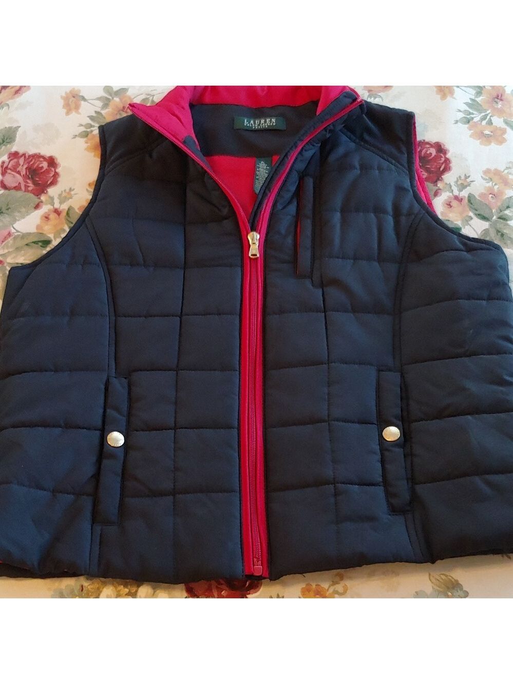 Lauren Ralph Lauren Red and Black Quilted Puffer Vest Women's Petite Large - Picture 12 of 15